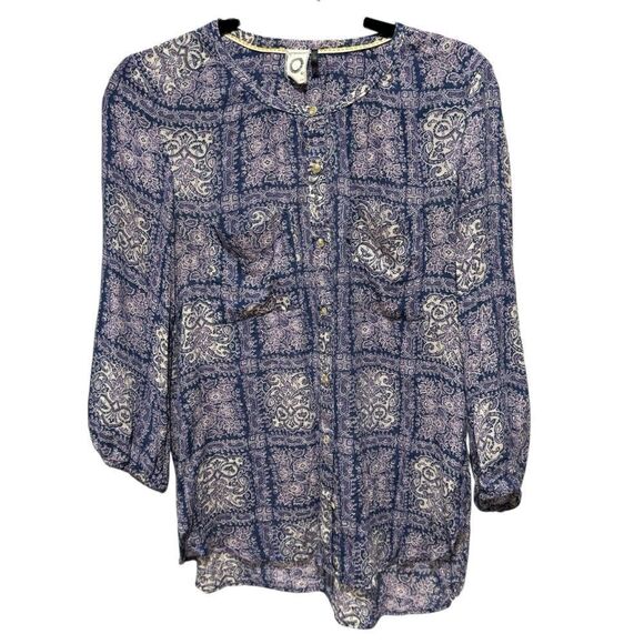 Anthropologie Akemi + Kin Coconino Button Up Top Paisley Patchwork Purple Sz M - Picture 4 of 11